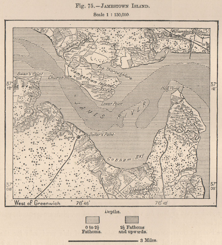 Jamestown Island. Virginia 1885 old antique vintage map plan chart